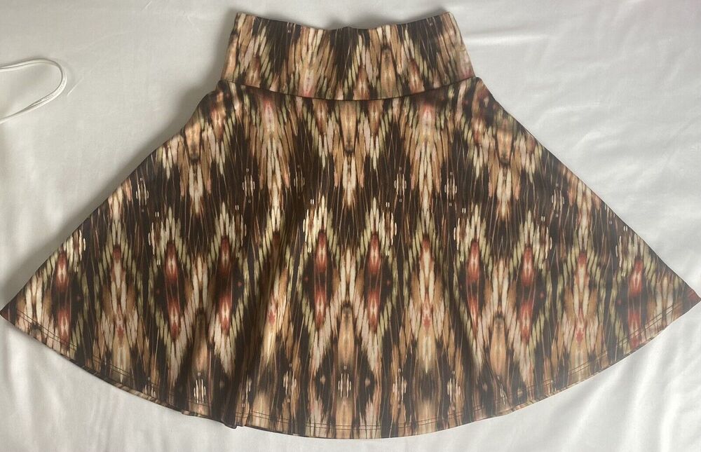 Kirra Women’s A-line Midi Skirt Brown Multicolored Striped Pull On Size XS
